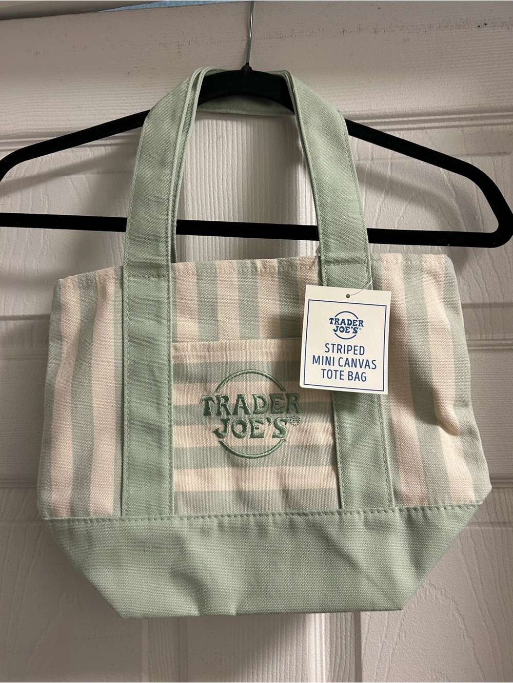 Trader Joe's Striped Mini Tote Bag in Mint Green and White